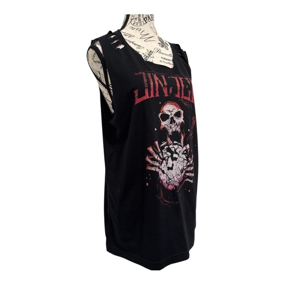 Ukrainian Metal Jinjer Black Sleeveless Skull Top women’s L Ripped Custom - Picture 1 of 12